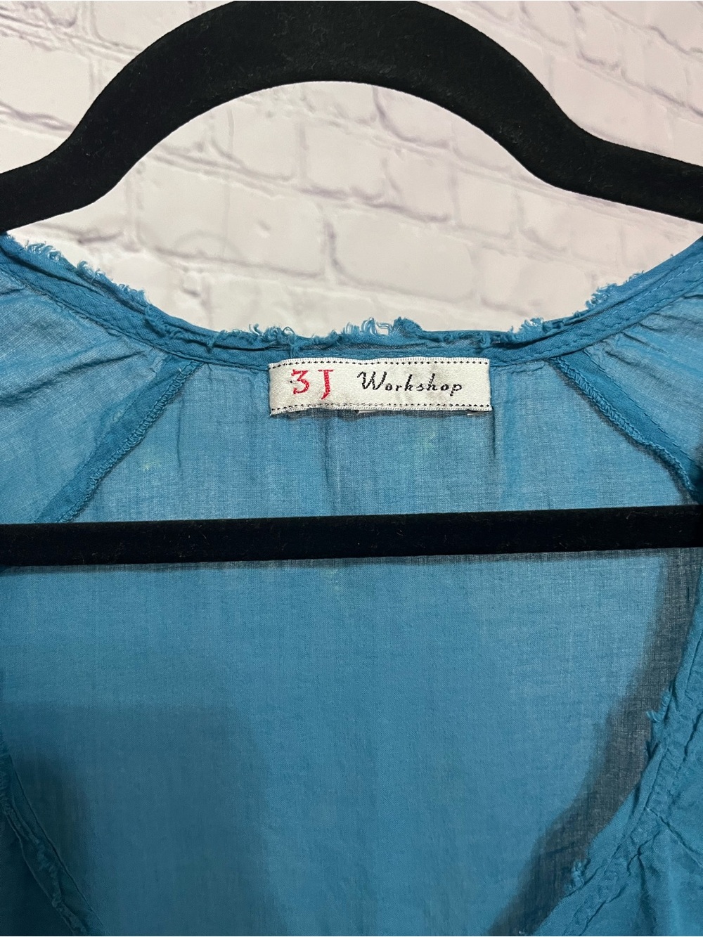 Johnny Was 3J Workshop Blouse Embroidered Boho Tunic Top Blue Size Medium DESC - Picture 7 of 12